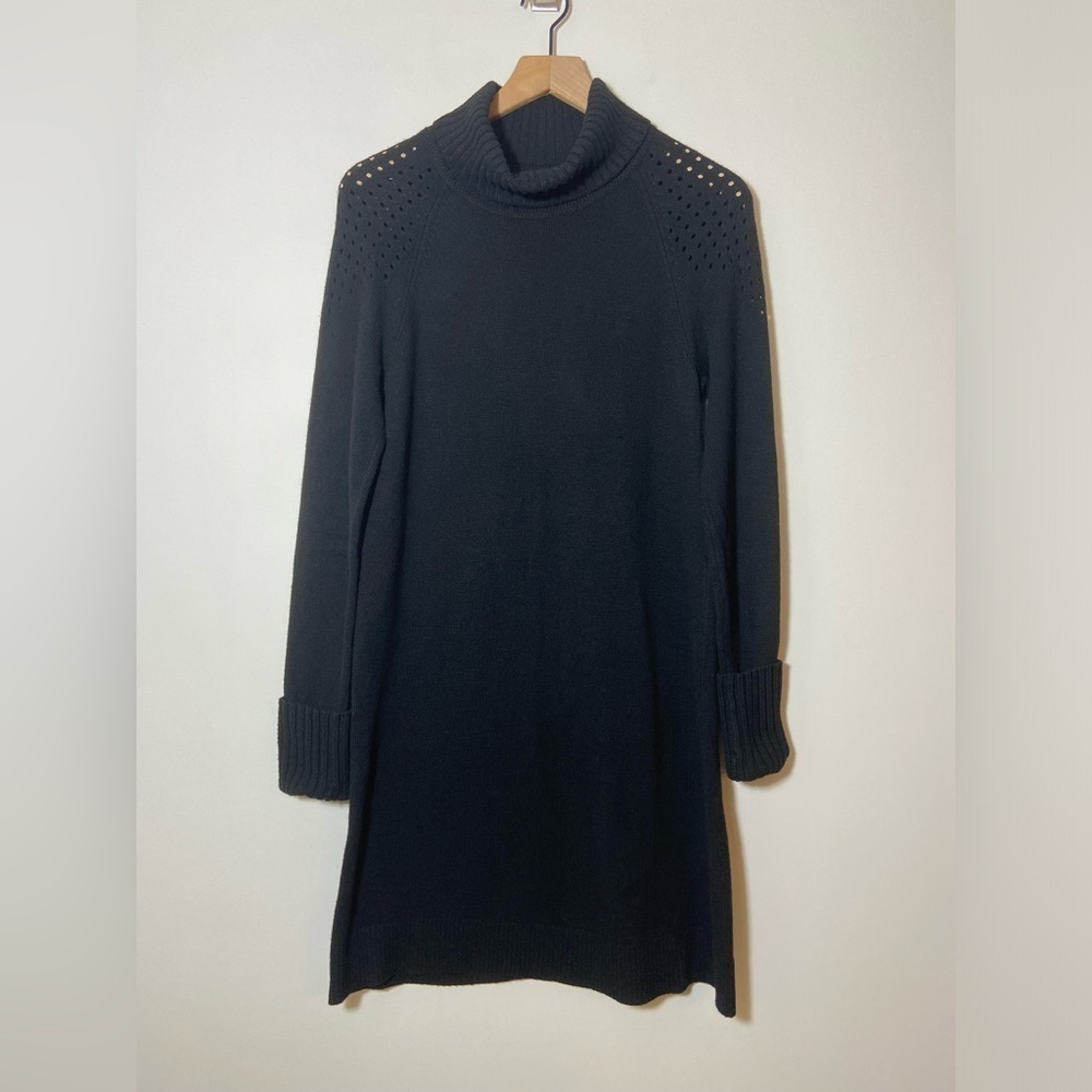 Karen Millen Knit Turtleneck Sweater Dress Black High Neck Size Small